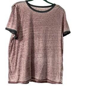 American Eagle Women’s Soft & Sexy Dusty Rose and Gray Ringer T-Shirt Large